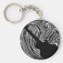 Abstract Swirls Guitar Keychain, Black & White