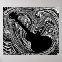 Abstract Swirls Guitar Poster, Black and White