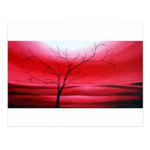 Abstract Tree Red Sky Postcard
