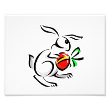 abstract white rabbit red egg hopping.png photo