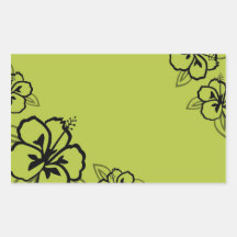 Acid Green and Black Hibiscus Print Rectangular Stickers