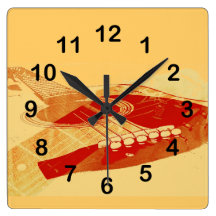 Acoustic guitar collage square wall clocks