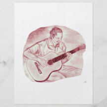 acoustic guitar player sit burgundy sketch custom flyer