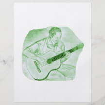 acoustic guitar player sitting pencil sketch green full color flyer