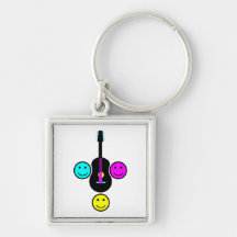 Acoustic Guitar Smiley CMYK Design Key Chains