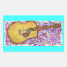 acoustic guitar with yellow patina rectangular stickers