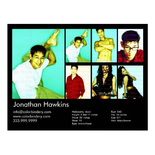 Actor/Model Black Headshot Card Post Cards