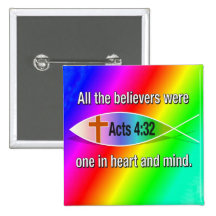Acts 4:32 Christian fish rainbow button