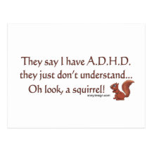 ADHD Squirrel Humour Post Card