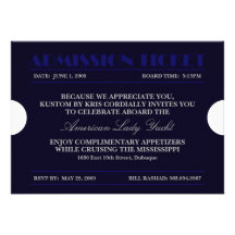 Admission Ticket Blue 5x7 Invitations