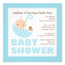 Adorable Baby Umbrella Boy Baby Shower Invitation