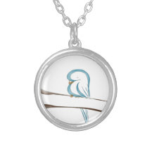 Adorable blue bird sitting on a branch custom necklace