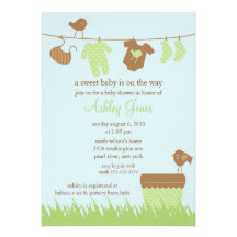Adorable Clothesline Gender Neutral Baby Shower Personalised Invitations
