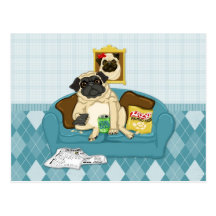 Adorable Customisable Couch Pugtato Tees, Gifts Post Cards