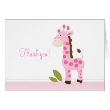 Adorable Pink Giraffe Folded Thank you notes Greeting Cards