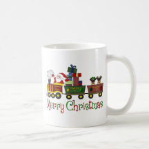 Adorable Pugs and Santa in Toy Train Tees, Gifts Coffee Mug