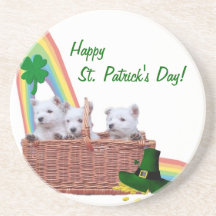 Adorable Westie St Patrick’s Day Beverage Coaster