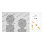 Adult and Baby Giraffe. Cartoon Photo Card Template