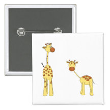 Adult and Baby Giraffe. Cartoon Pinback Button