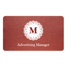 Advertising Manager Lace Monogram Maroon Business Card