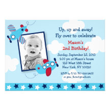 Aeroplane Aviator Boy Photo Birthday Invitations