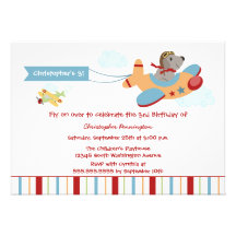 Aeroplane dog pilot boy's birthday party invitatio