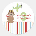 Aeroplane dog pilot boy's birthday party stickers