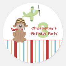 Aeroplane dog pilot boy's birthday party stickers
