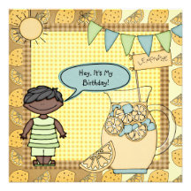 African American Boy Lemonade Birthday Invite
