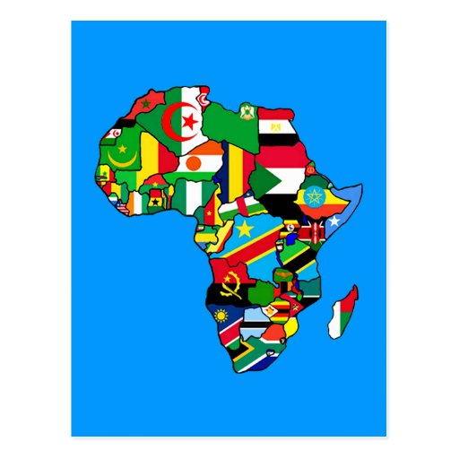 African Map of Africa flags within country maps Post Cards
