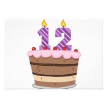 Age 12 on Birthday Cake Custom Invites