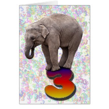 Age 3, a happy elephants birthday card