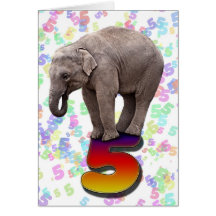 Age 5, a happy elephants birthday card