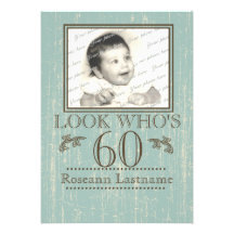 Aged Wood 60th Birthday Photo Personalized Announcements