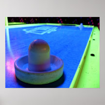 Air Hockey table and mallet with neon lighting Posters