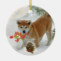 Akita Puppy Winter Play Ornaments