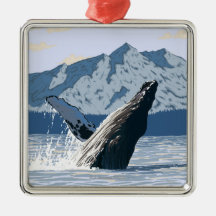 AlaskaHumpback Whale Vintage Travel Poster Ornament