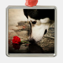 Alaskan Malamute with Red Rose Premium Ornament