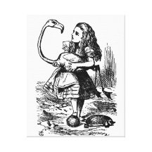 Alice and Flamingo Stretched Canvas Print