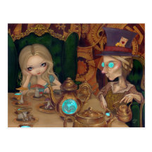Alice and the Mad Hatter steampunk Postcard