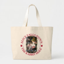 ALICE FALLS DOWN THE RABBIT HOLE TOTE BAG