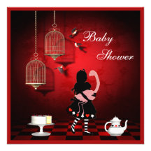 Alice & Flamingo Birds & Cages Baby Shower Custom Announcements