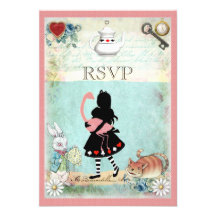 Alice, Flamingo & Cheshire Cat RSVP Invitation