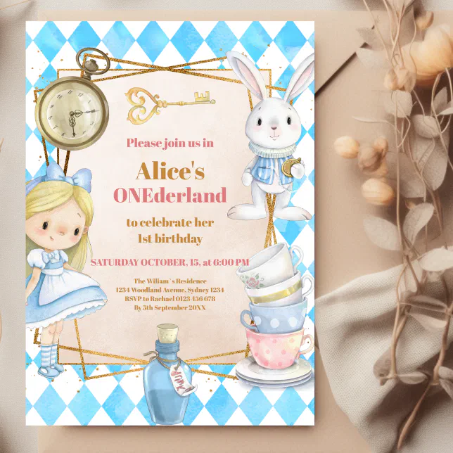 Alice In Wonderland St Birthday Onederland Party Invitation Zazzle