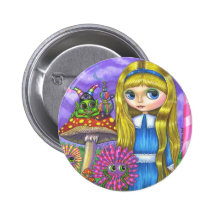 Alice in Wonderland and the Caterpillar Button