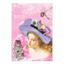 Alice in Wonderland Collage RSVP Personalized Invite