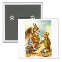 ALICE, THE GRIFFIN AND THE MOCK TURTLE PINBACK BUTTONS
