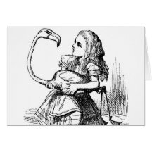 Alice trying to play croquet with a flamingo card