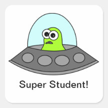 Alien Spaceship Super Student Square Stickers