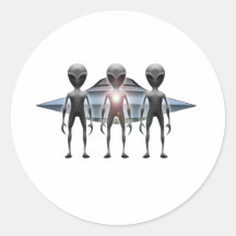 Aliens Landing Round Sticker